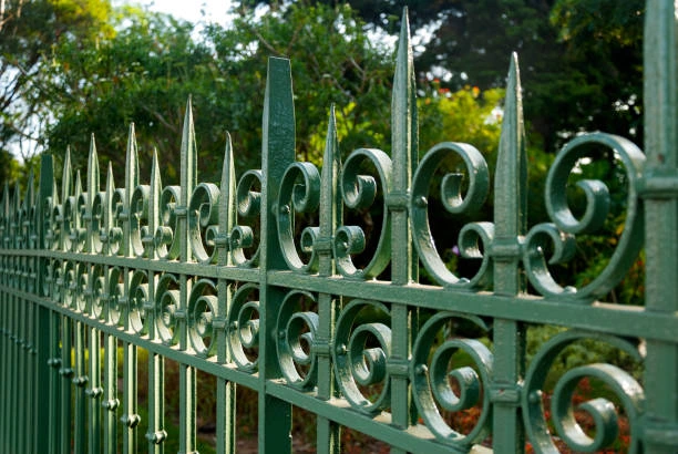 Protective iron fence around a pool 