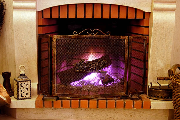 Rustic iron fireplace with intricate detailing 