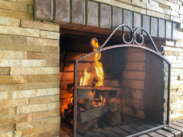 Minimalist black iron fireplace insert 