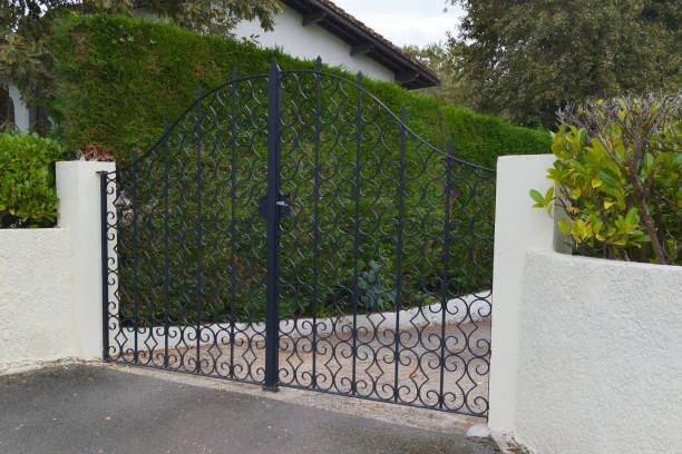 Heavy-duty iron gate with security features 